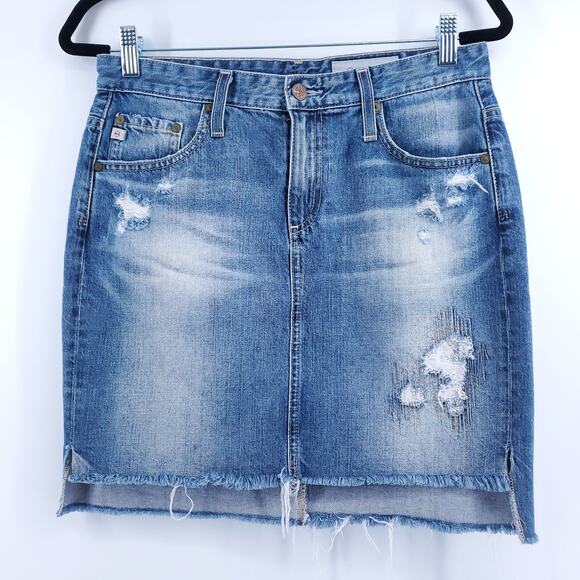 Ag Adriano Goldschmied Dresses & Skirts - AG The Erin Y2K Boho Distressed Mini Pencil Skirt Raw Hemline Side Slit 28